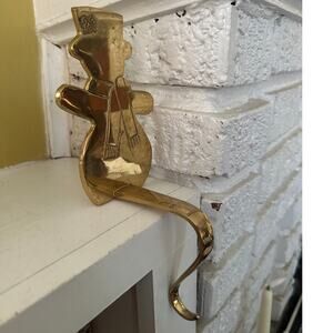 Vintage 1999 Brass Snowman Christmas Tree Mantel Hook Stocking Holder Hanger